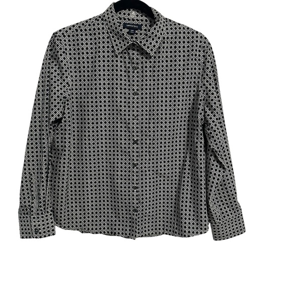 Lands End Black and White Geometric Patterned Button Down Shirt Size 12P Classy - Picture 1 of 6